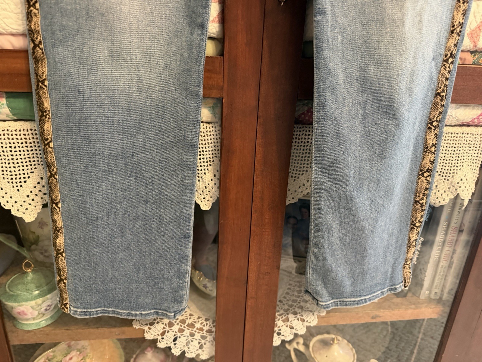 Jen 7 by 7 For All Mankind Ankle Straight Jeans w Reptile Print Trim Sz 14 NWT