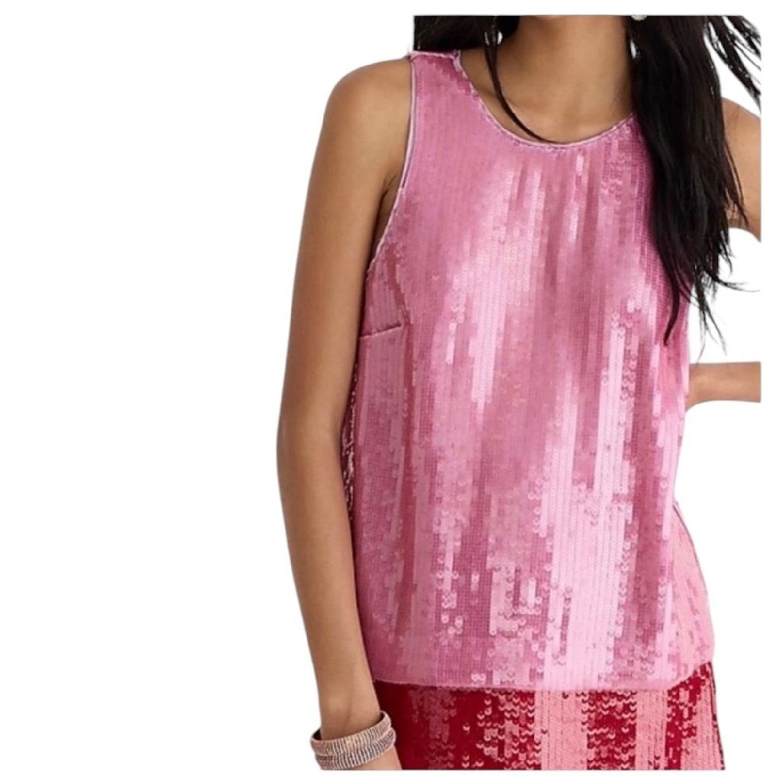 JCREW PINK BARBIECORE SEQUIN SWIFTY MERMAIDCORE SLEEVELESS SHELL TOP M