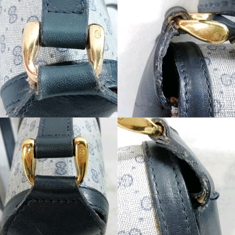 GUCCI Shoulder Bag Micro GG Canvas Navy Vintage Authentic From Japan