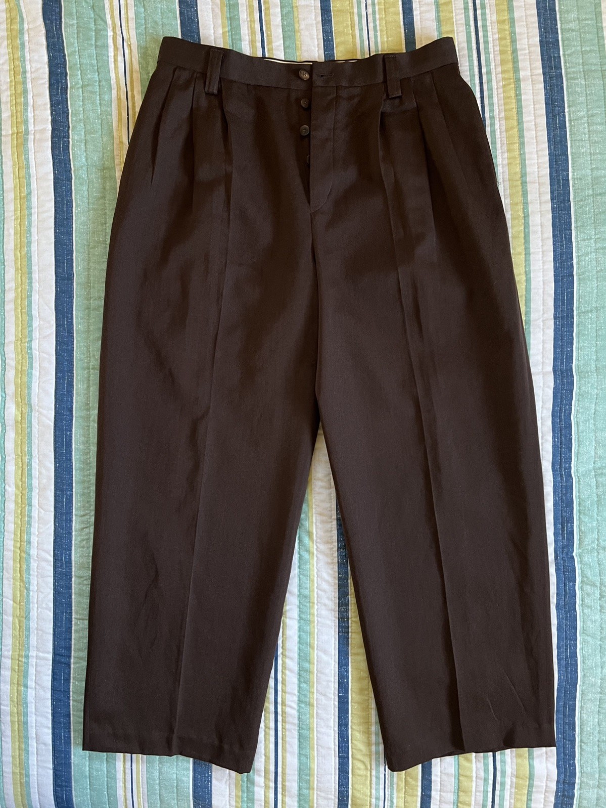 Size 3 Visvim Wide-Leg Pleated Wool and Linen-Blend Trouser Pants Brown