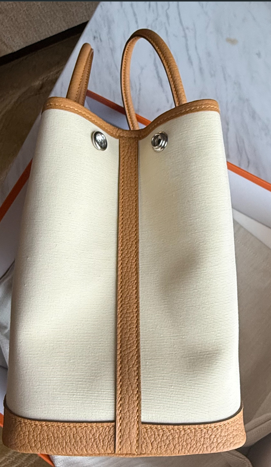New Hermes Garden Party 30 Vanilla Vanille Naturel Sable Canvas Leather Tote Bag