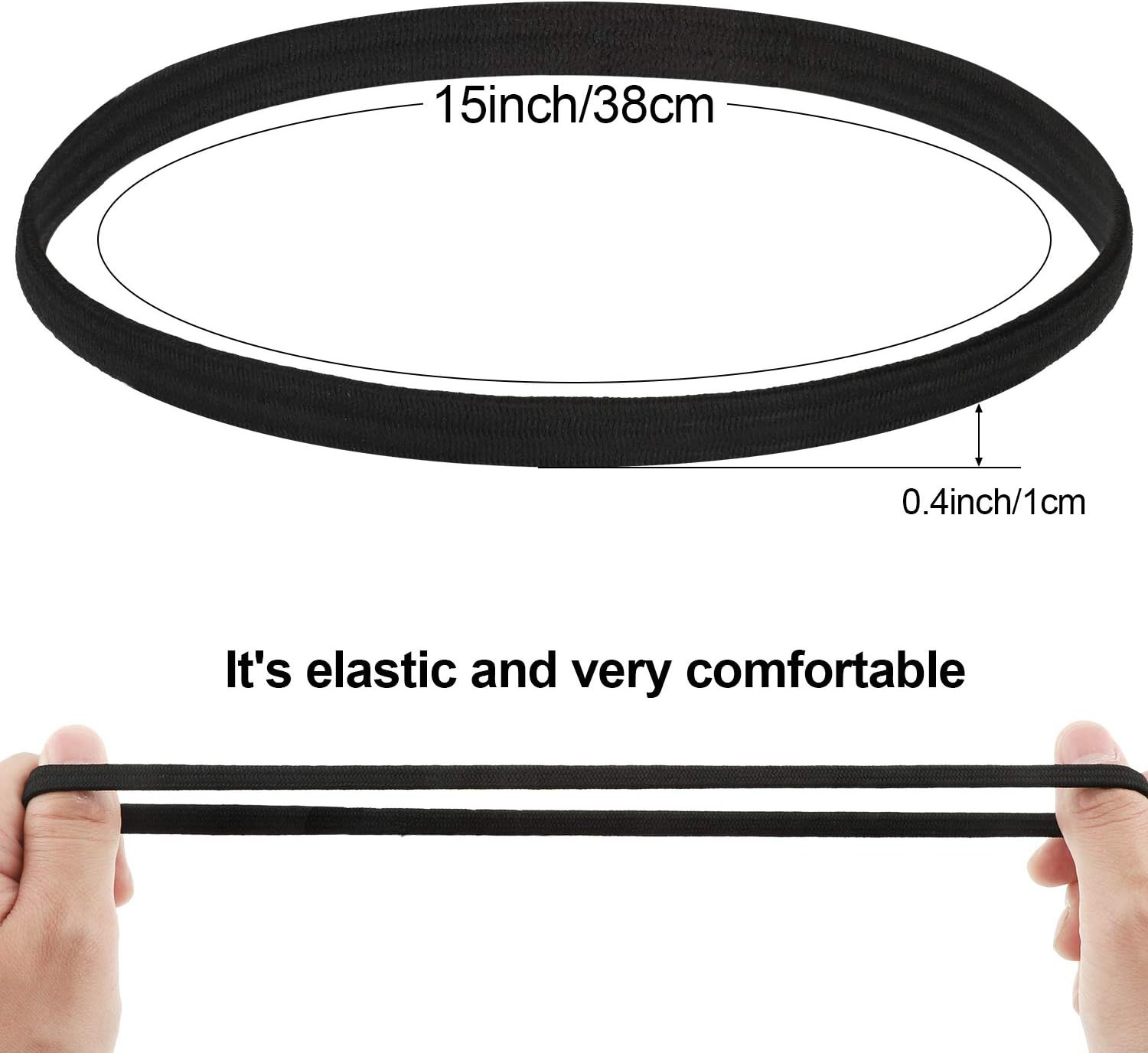 24 Pieces Thin Sports Elastic Headbands Black Skinny Athletic Exercise Hair Band