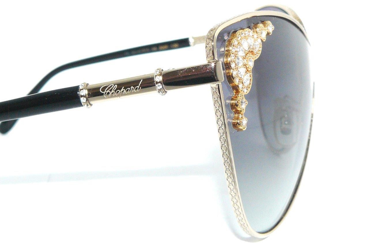 CHOPARD SUNGLASSES GOLD BLUE SCHC83S RHINESTONE CRYSTAL LOGO LUXURY WOMEN BAG