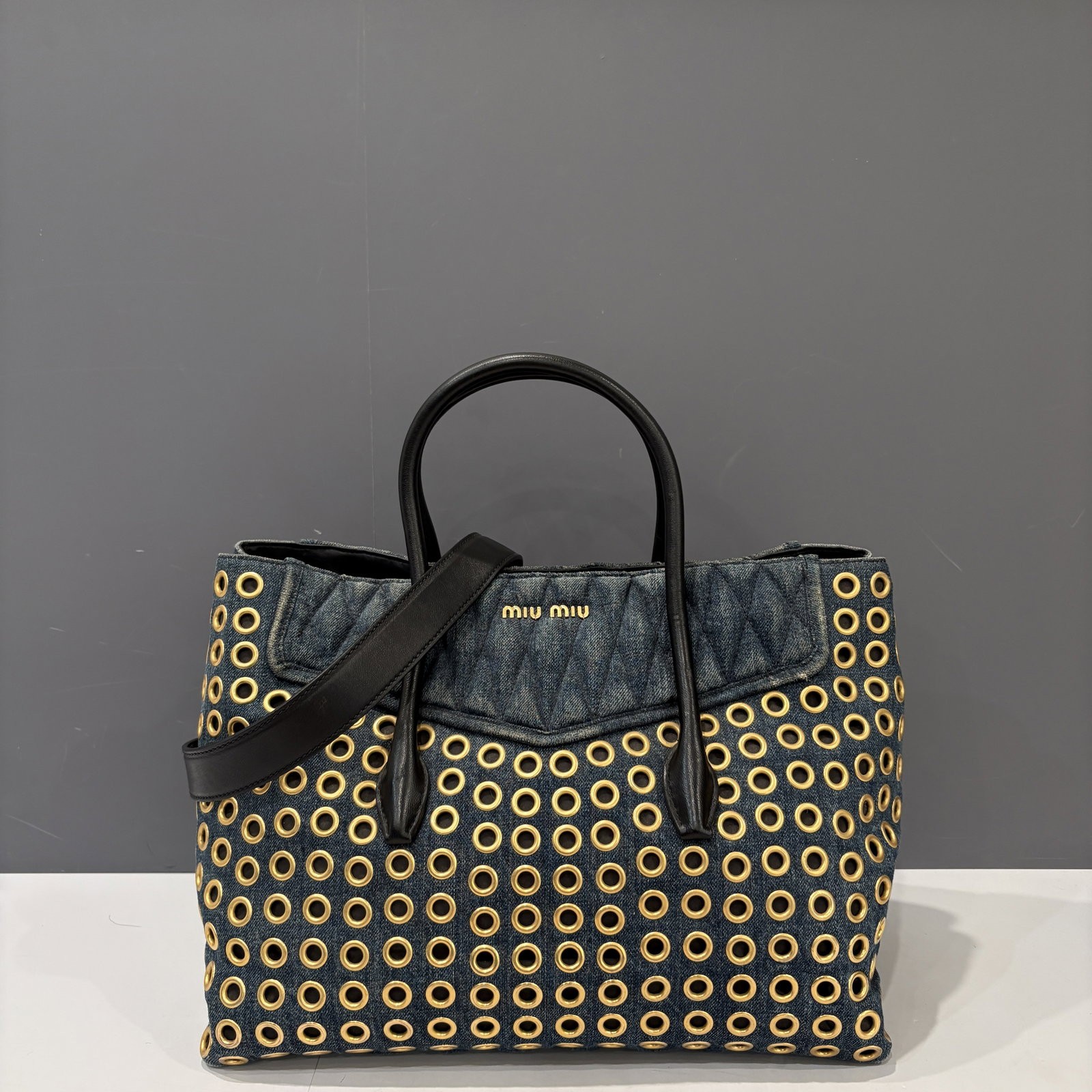 Miu Miu Eyelet Two Way Bag Blue Denim (ya041226a8)