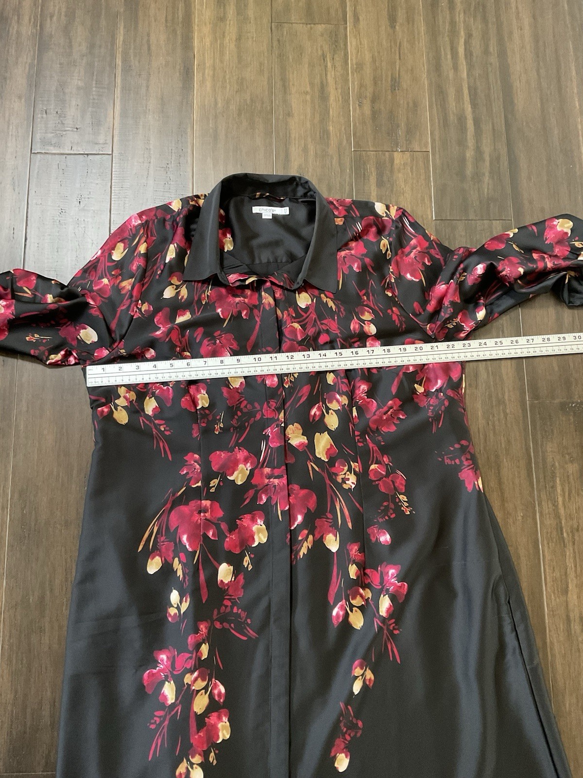 Chicos Plus Size Leaf Print Shirt Dress Long Sleeve Hidden Buttons Size 3.5/18