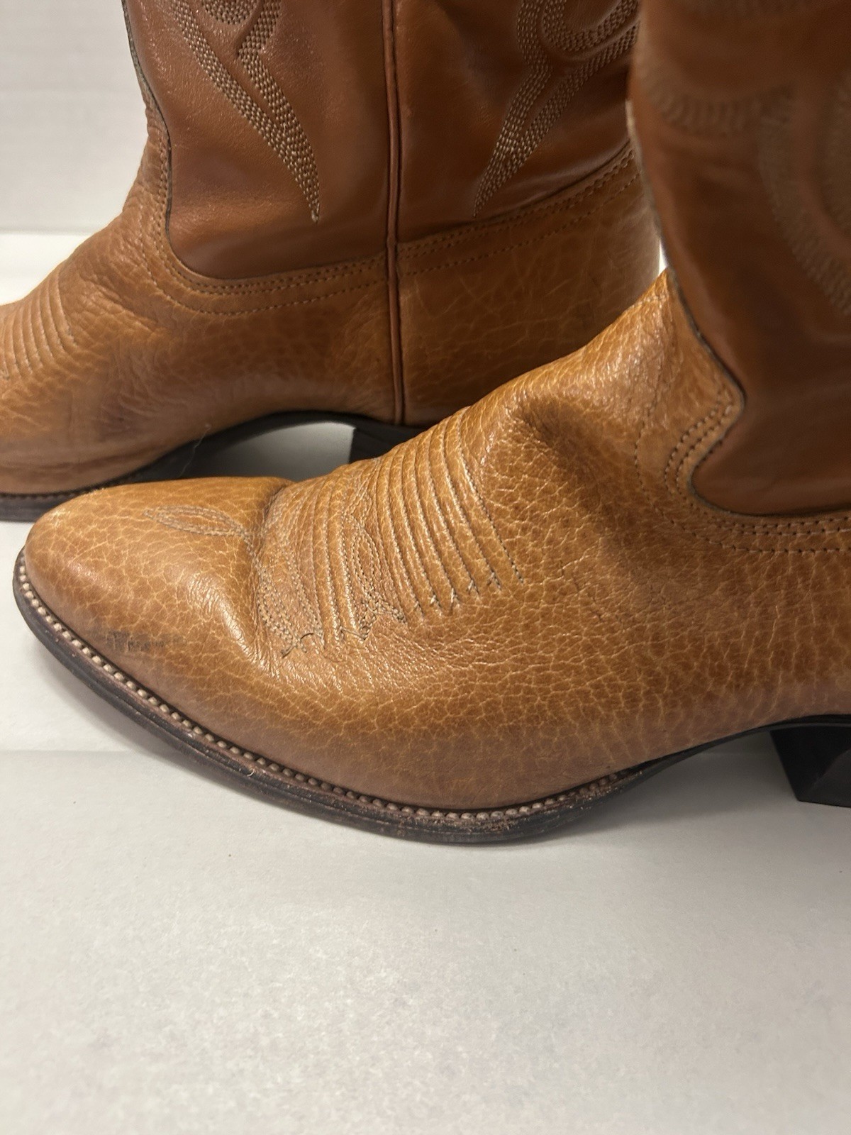 Vintage Men J Chisholm Western Boots 919 42239 Tan 10.5D USA Cowboy Handcrafted