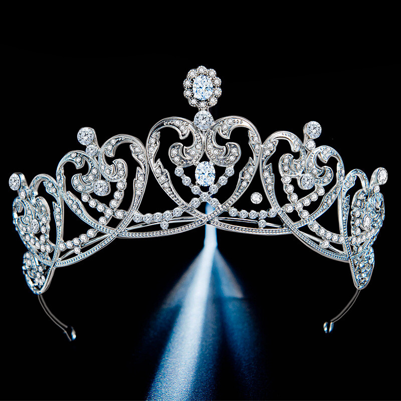 7cm Tall Quality Heart CZ Crystal Wedding Bridal Queen Princess Prom Tiara Crown