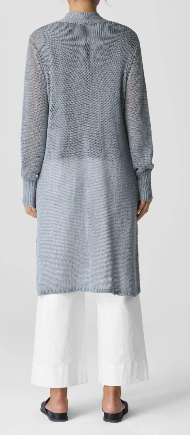 NWT $298 Eileen Fisher Organic Linen Cotton Cord Long Cardigan PP Greystone