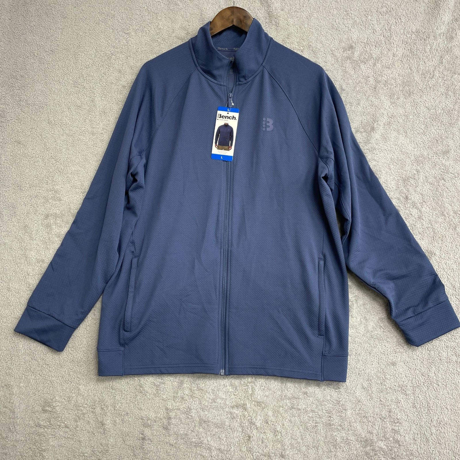 NEW Bench Men’s L Blue Full-Zip Mock neck Quick Dry Sweatshirt