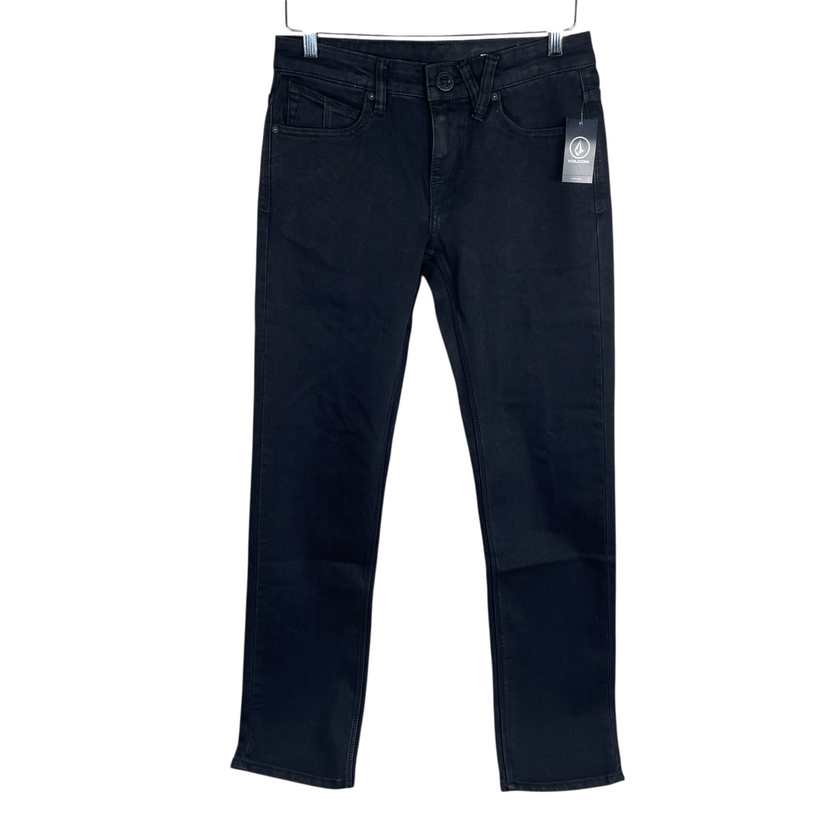 NEW Volcom Solver Modern Straight Jeans Mens 28×32 Blackout Denim Stretch Dark