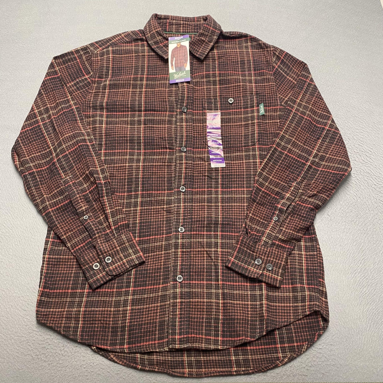 Woolrich Flannel Shirt Mens Medium Deep Red Plaid Long Sleeve Cotton Casual