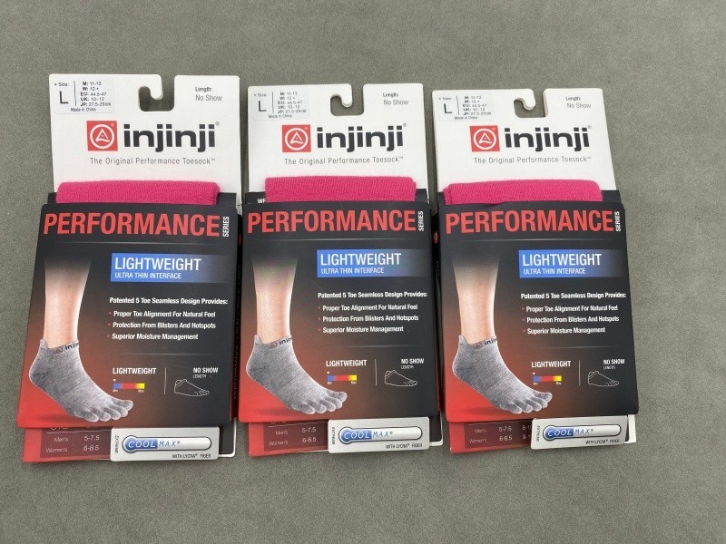 Injinji Men’s 3 Pack Pink LIGHTWEIGHT Size L Performance Unisex No Show Socks