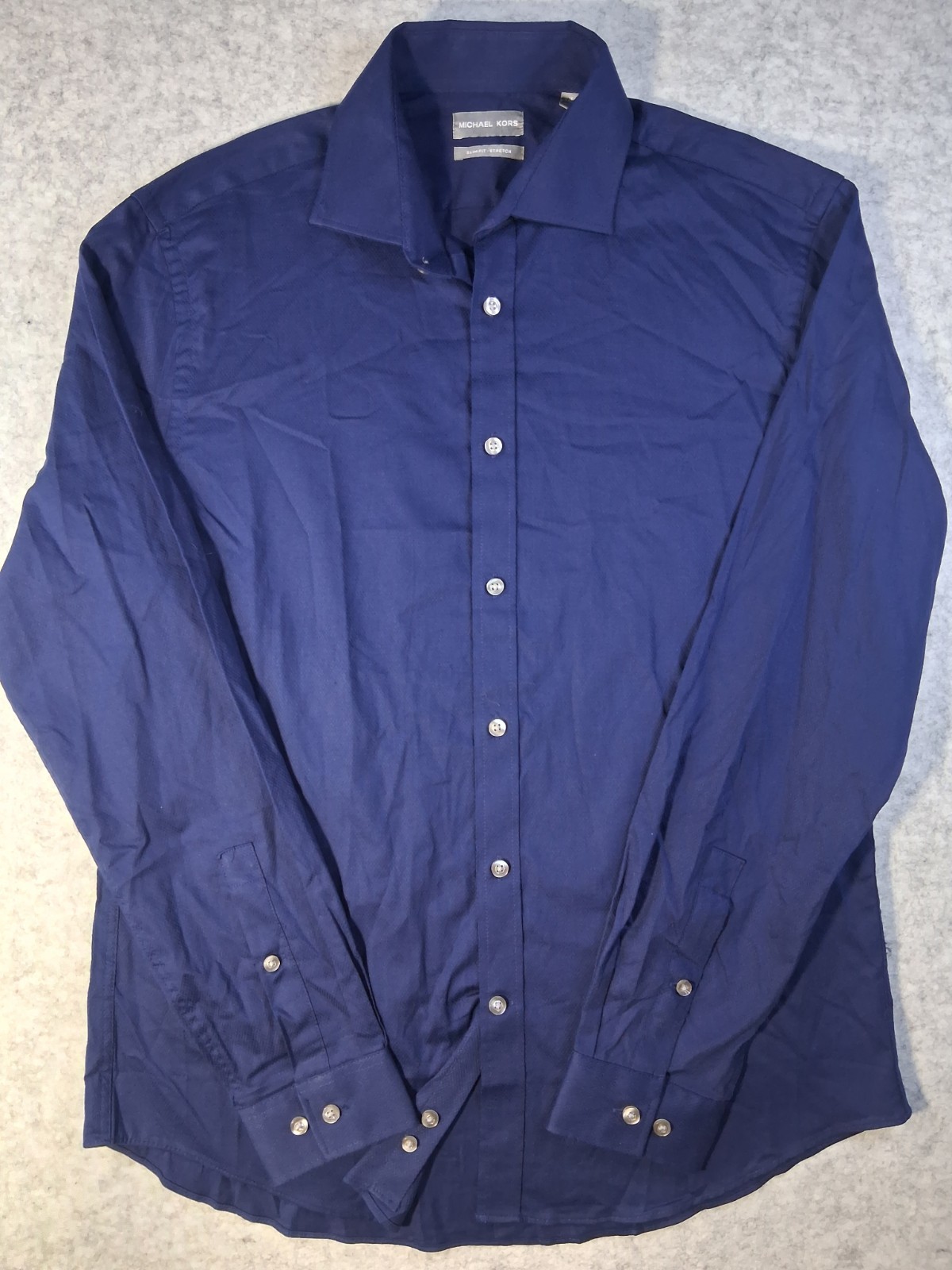 Michael Kors Mens 16 34/35 L Slim Fit Stretch Navy Blue Long Sleeve Button shirt