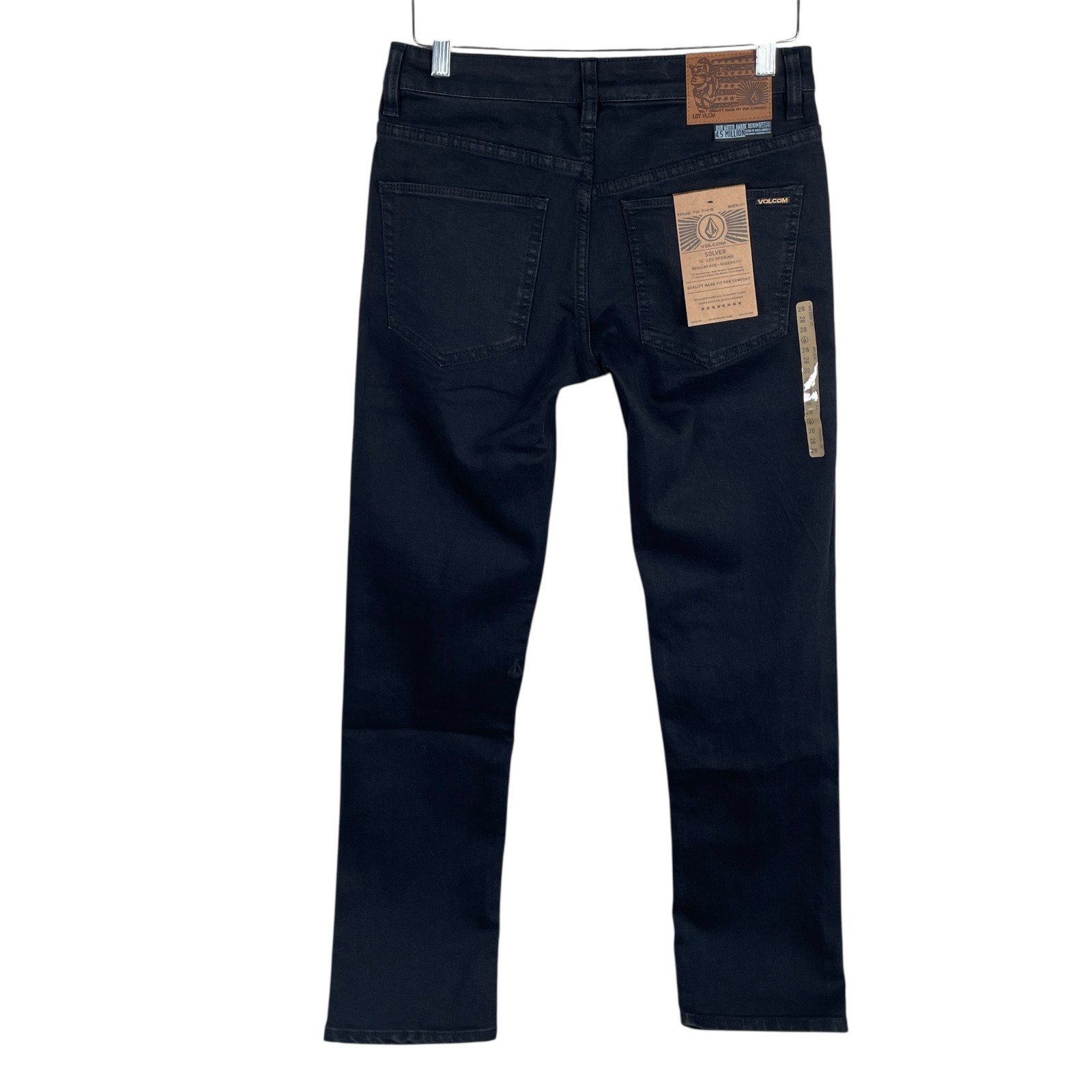 NEW Volcom Solver Modern Straight Jeans Mens 28×32 Blackout Denim Stretch Dark