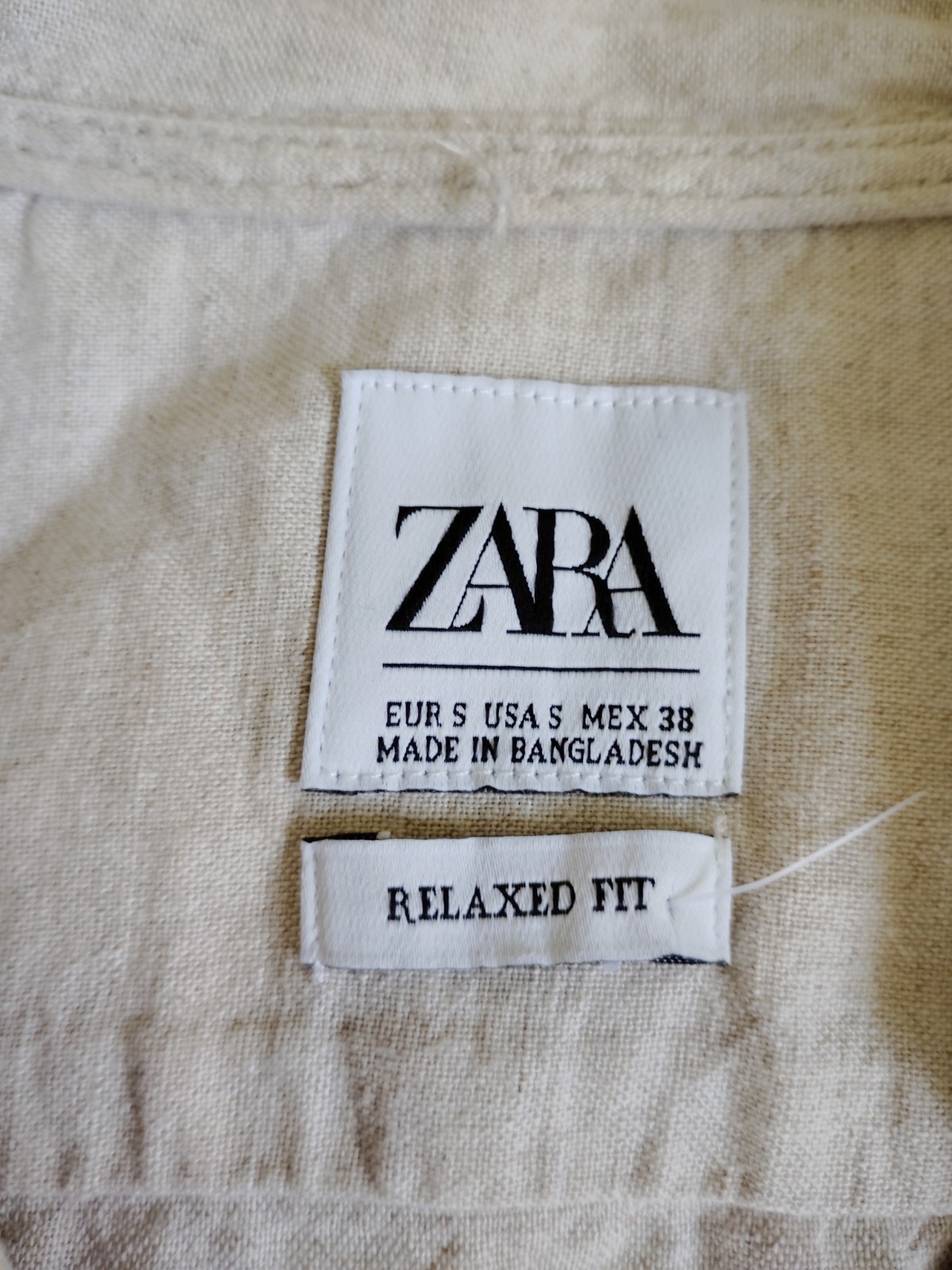 ZARA Mens Hooded 1/4 Zip Pullover Ring, Shirt Linen Blend Beige SZ Small Coastal