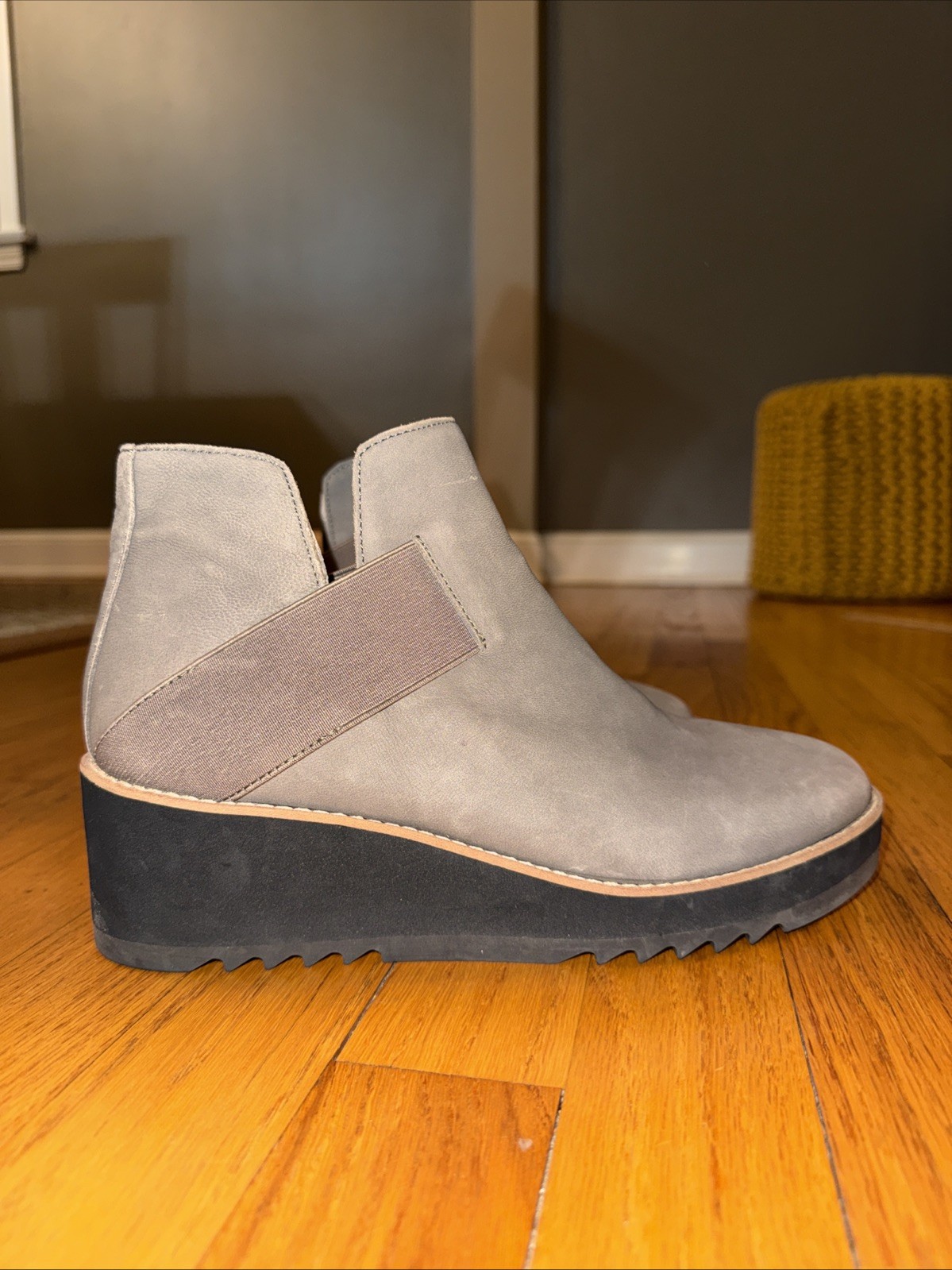 Eileen Fisher Lark Open Side Booties Sz 9 Grey Nubuck Eco Leather Slip On