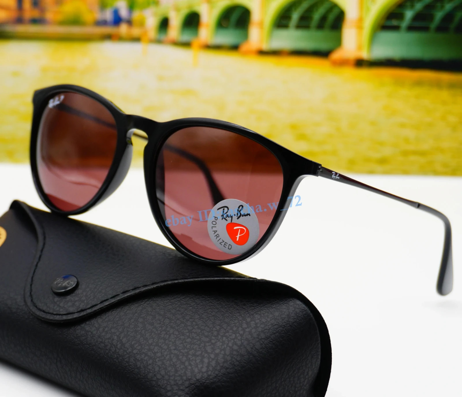Ray-Ban Erika RB4171 6015Q Sunglasses Lens Purple Polarized/ Black Frames 54MM