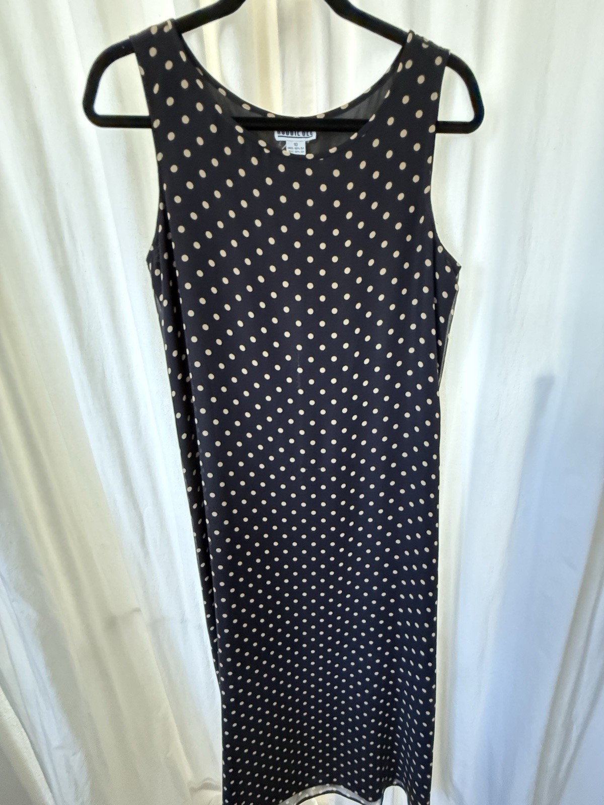 Robbie Bee Black White Polka Dot Silk Chiffon Maxi Dress Bow Lined Size 10