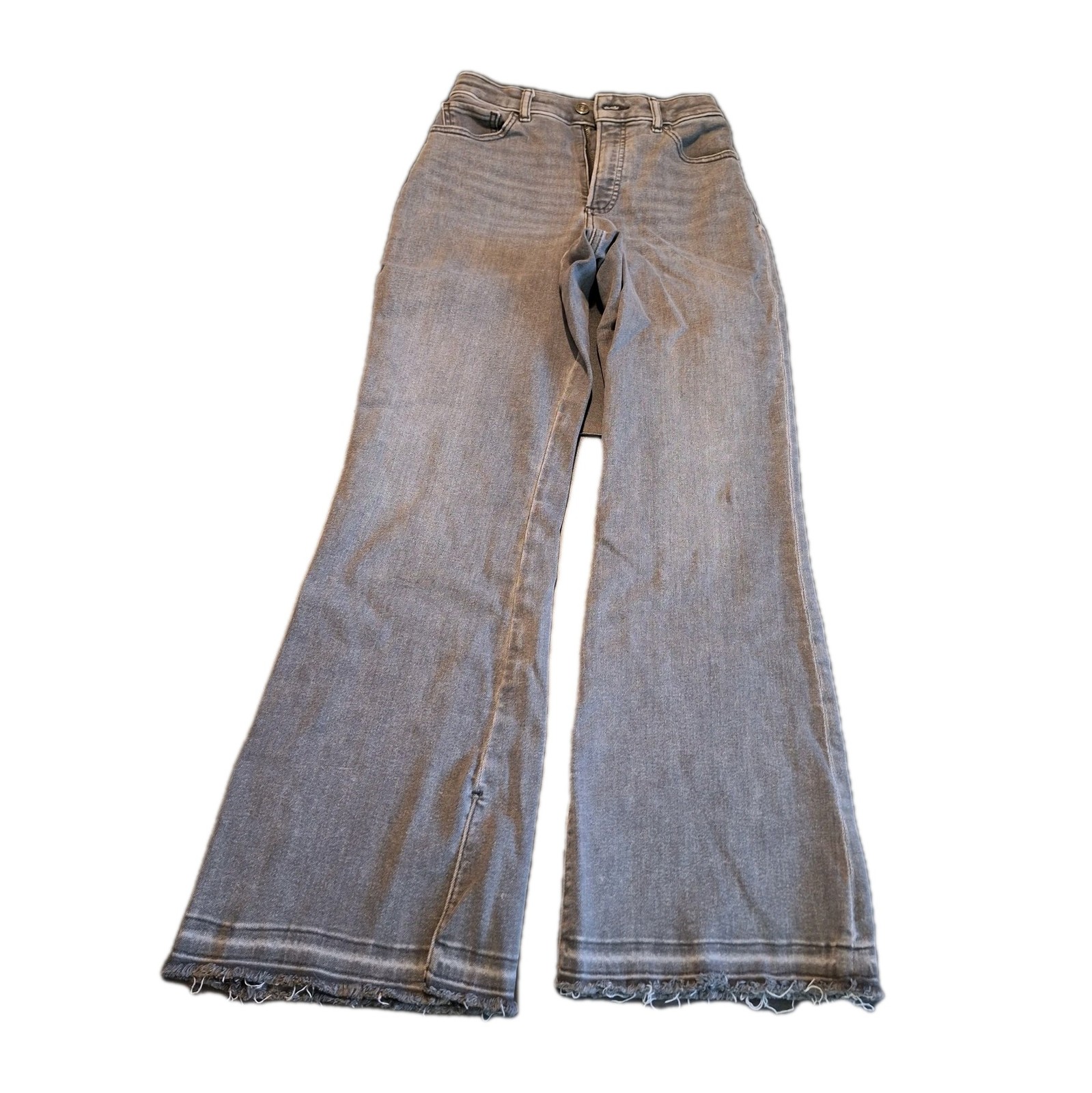 ​Express Curvy Flare Jeans Womens 6R Gray High Rise Raw Hem Side Slit Denim