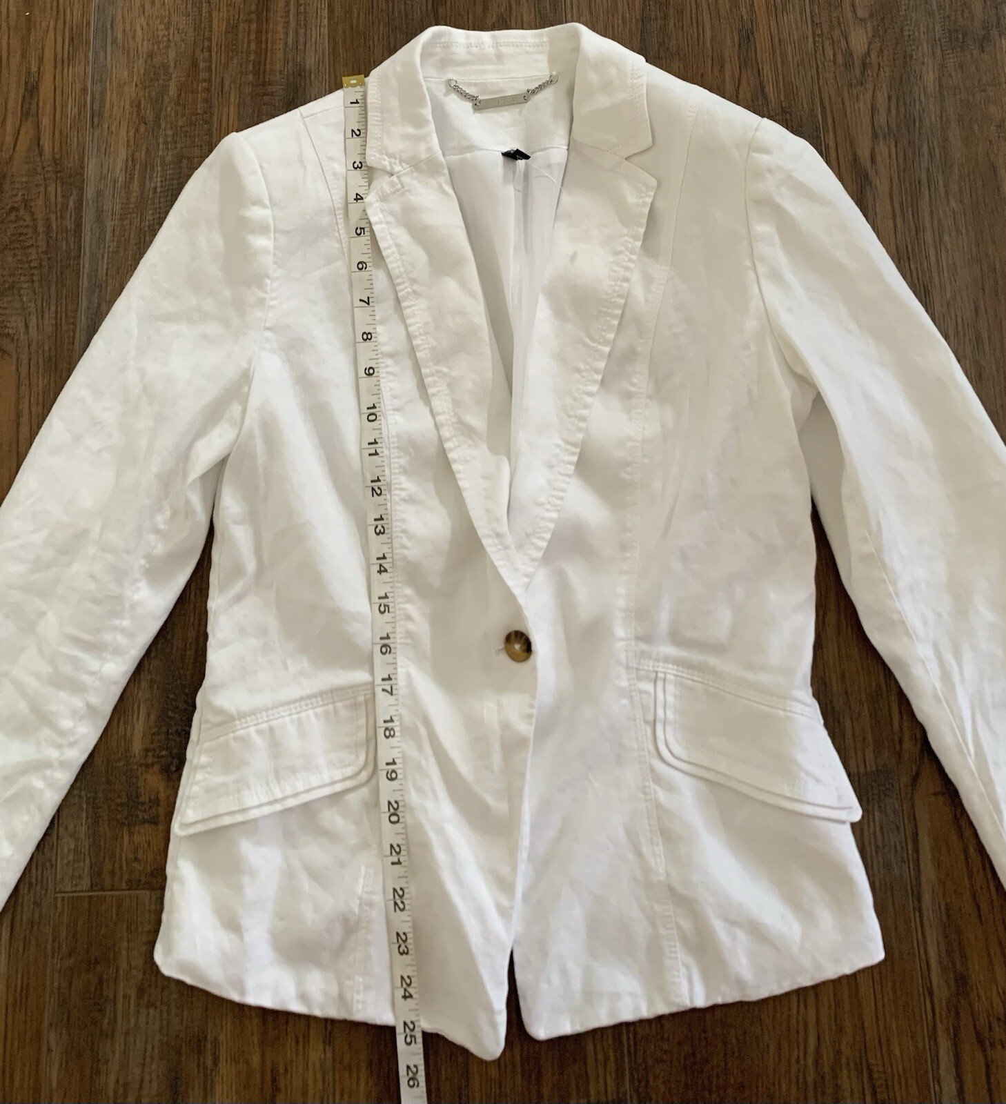 White House Black Market Blazer Jacket Linen Blend Lined White Beachy Coastal- 8