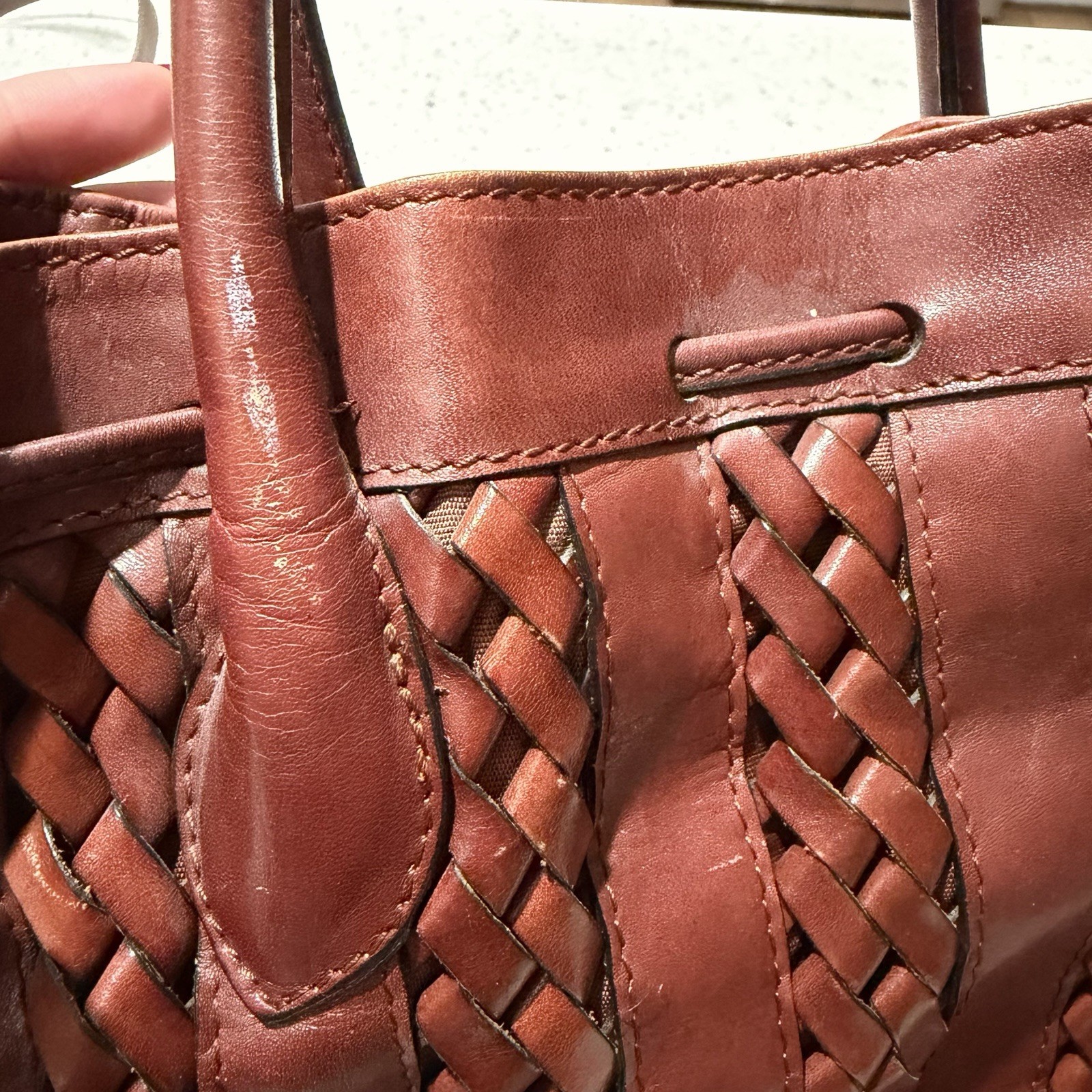 Vintage Etienne Aigner brown leather braided handbag