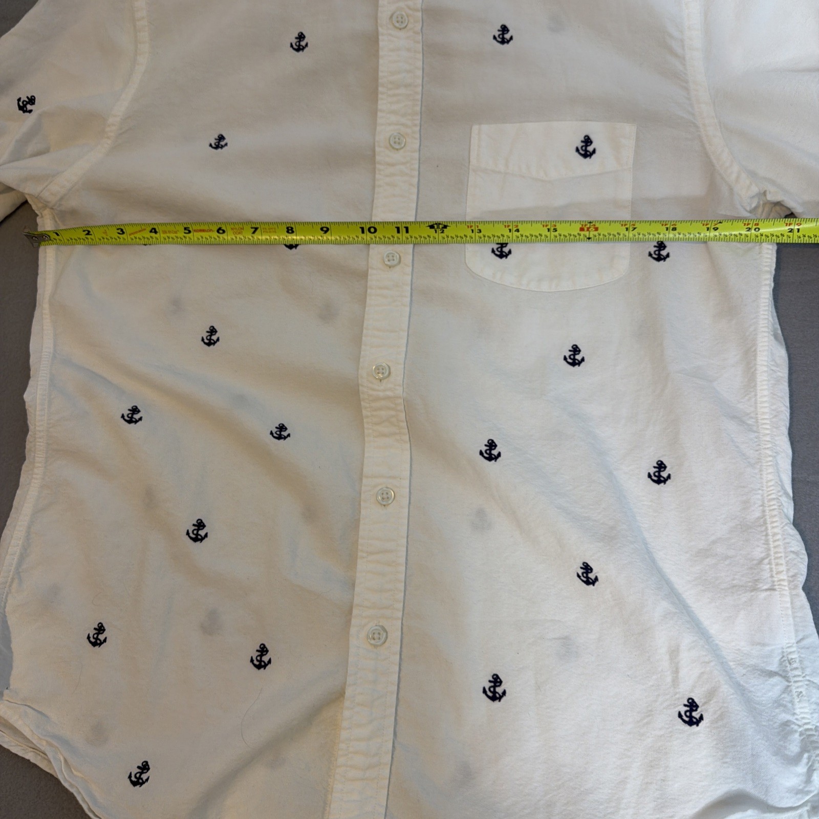 J. Crew Mens Medium Oxford Button Down Shirt White Blue Embroidered Anchors