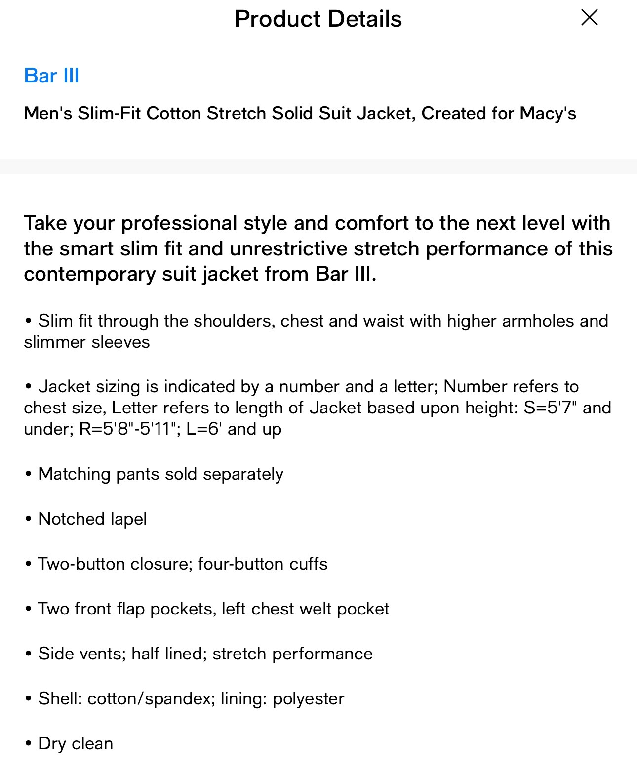 $360 NEW BAR III Mens Tan Soft Cotton Slim Stretch Blazer Sport Coat Suit Jacket