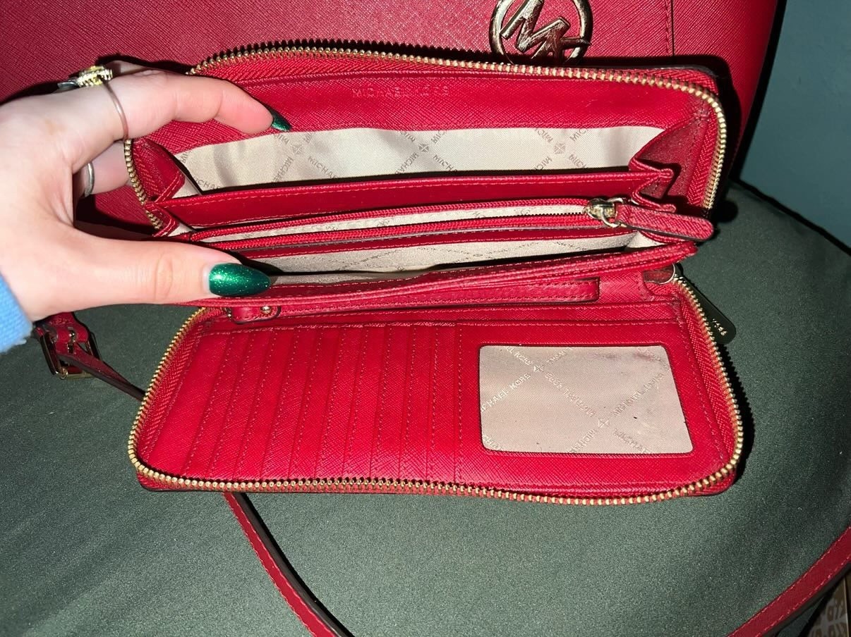Michael Kors Red Zip-Top Satchel Top Handle Bag w/ Detachable Strap, Pockets