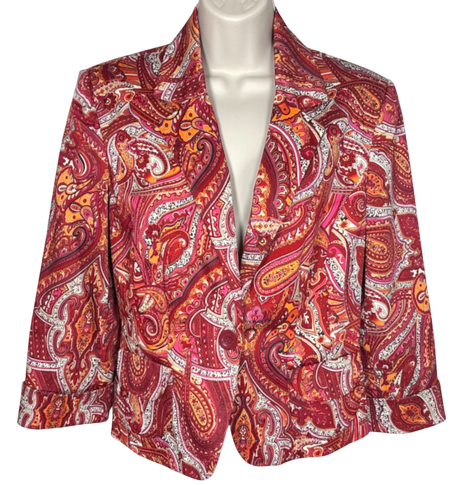 Worthing Women’s Jacket Stretch Fully Lined Paisley Red Orange White Size 10