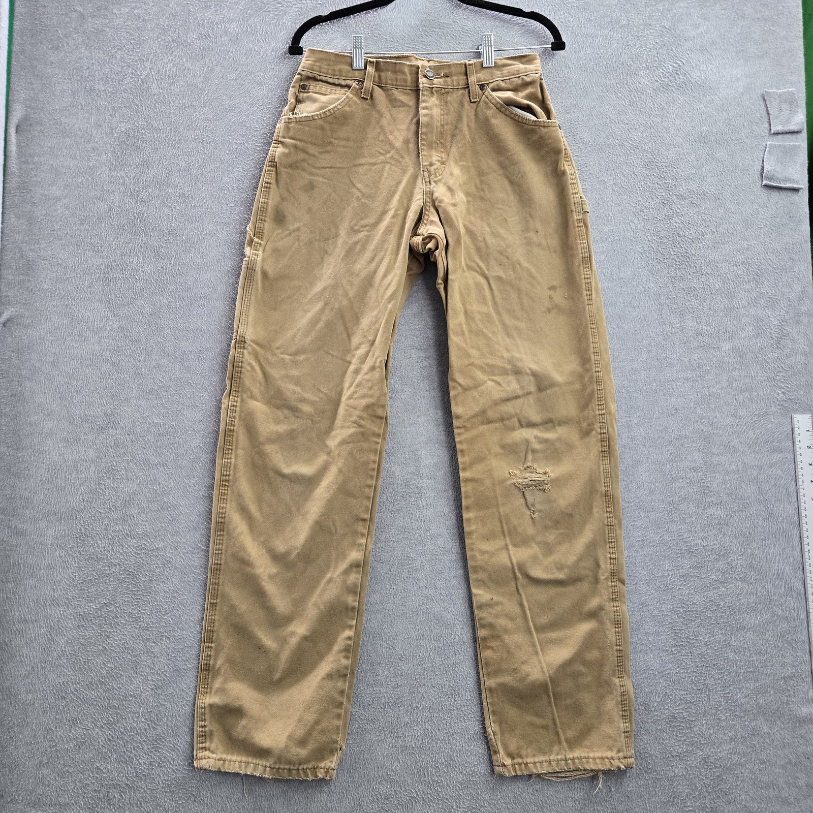 Dickies Men Pants 30X34 Khaki Carpenter Canvas Work Wear Pockets Distressed READ