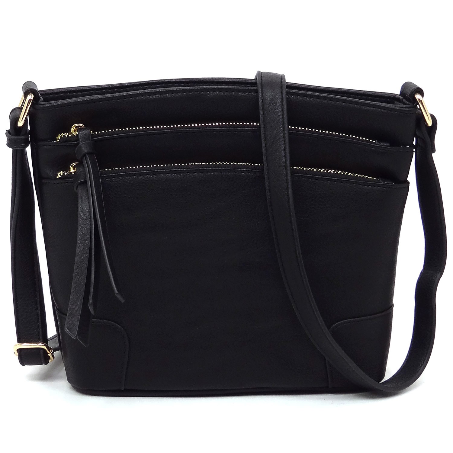 Triple Zip Pocket Womens Crossbody Bag Medium Fashion Handbag