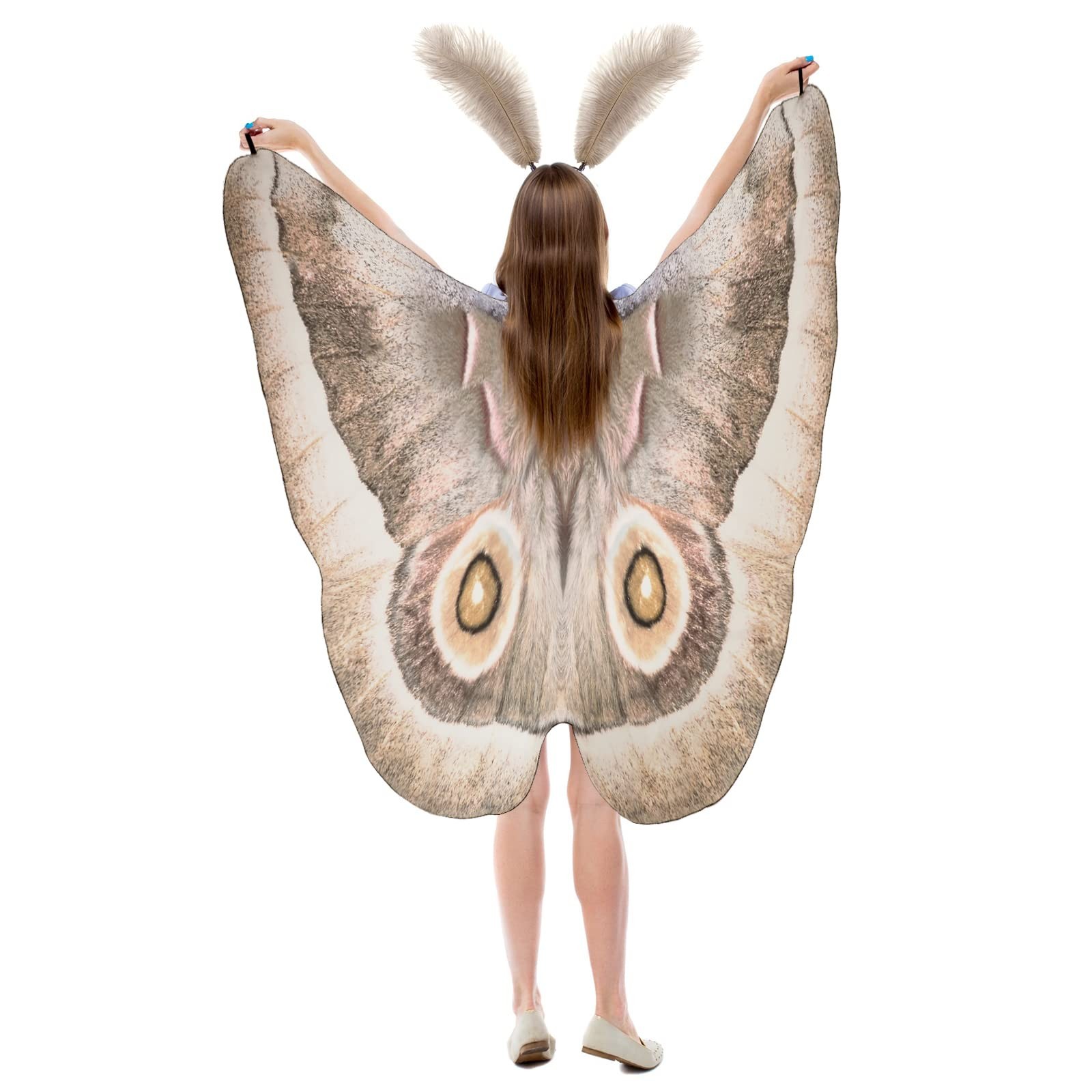 2 Pcs Halloween Moth Butterfly Wings Cape Costume with Feather Ant Headband