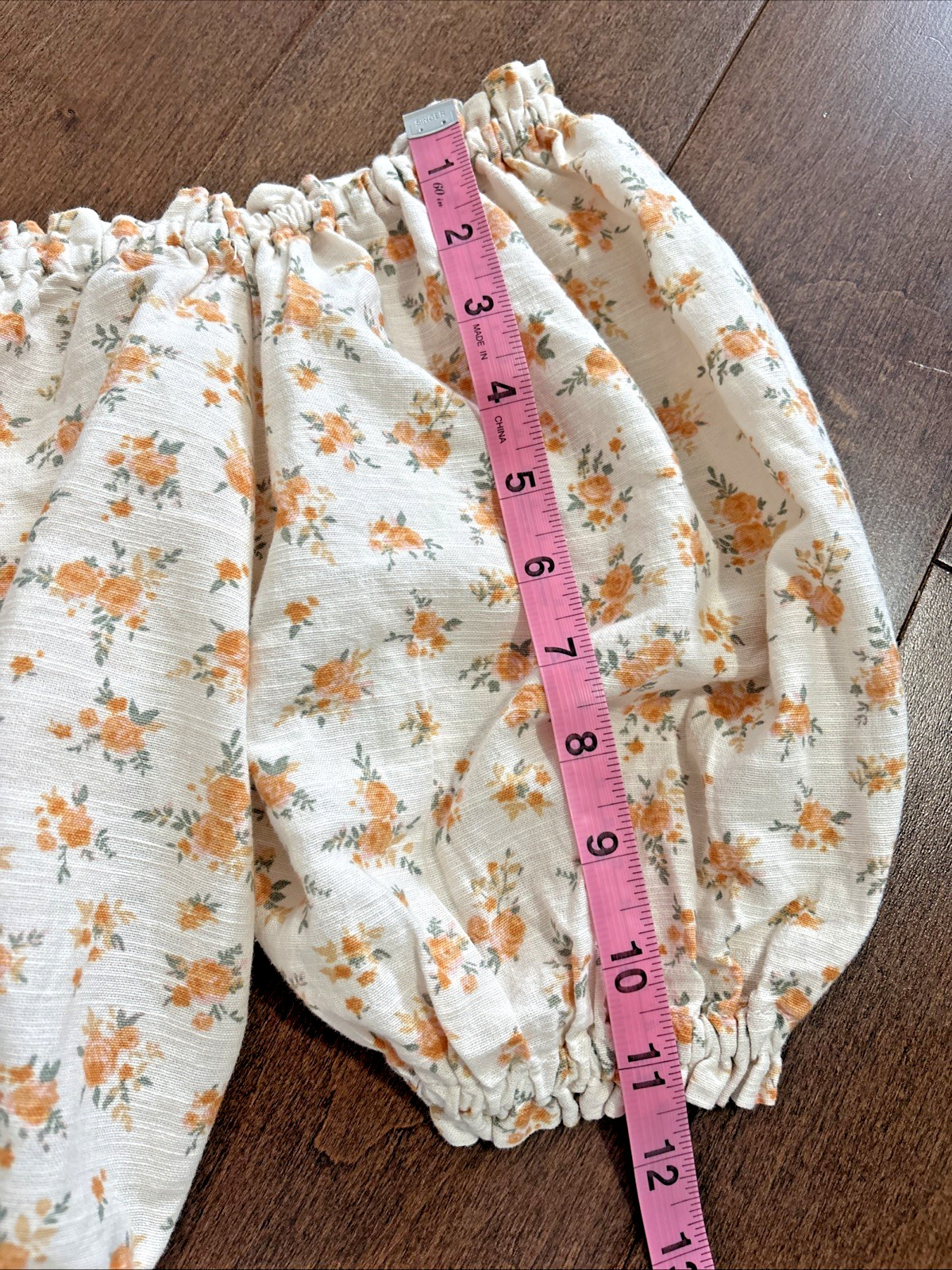 American Eagle Off the Shoulder Bubble Blouse Womens XXL Cream Floral Linen Crop