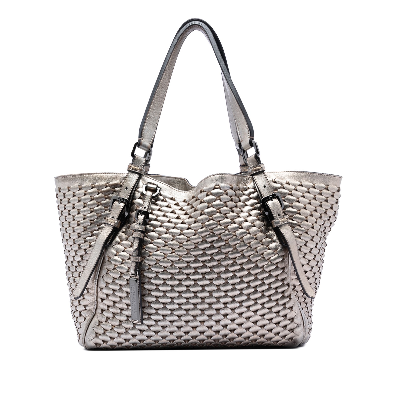 Burberry Metallic Woven Leather Tote Pre-Loved Light Gold
