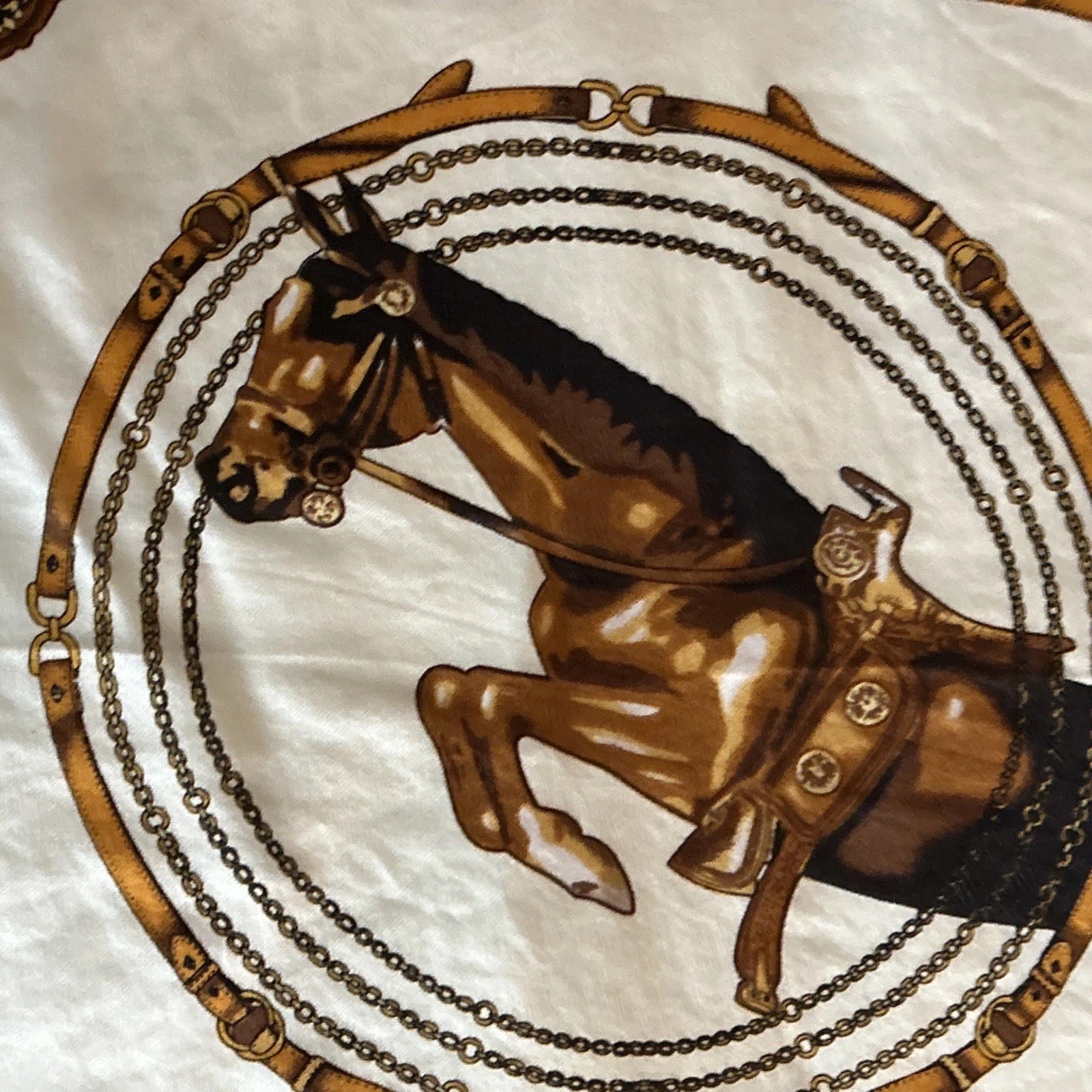 Scarf 100% Silk Gold Navy Blue And Beige Equestrian Scarf 20 Inches By 20 Inches