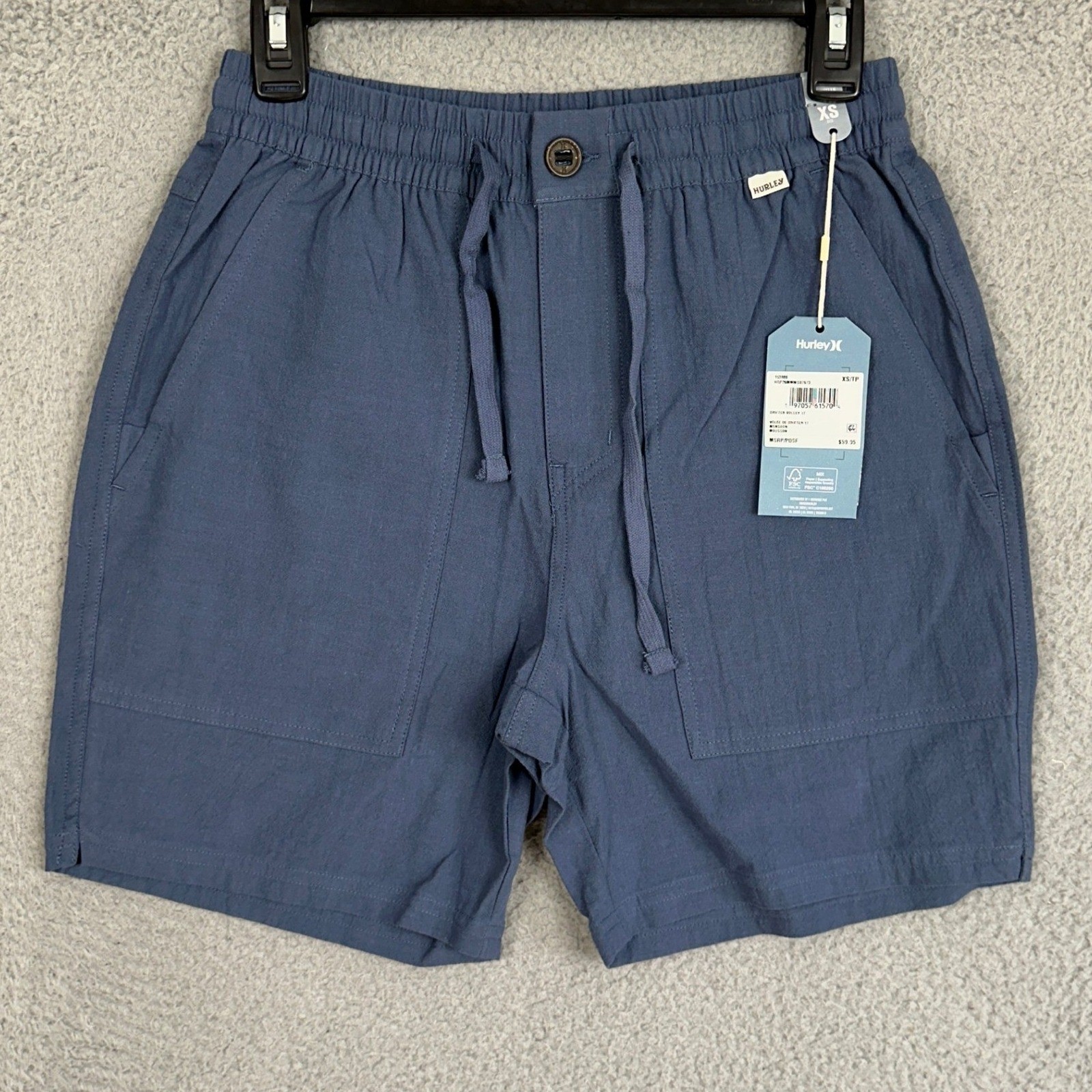 NEW Hurley Naturals Shorts Mens XS Blue Pull On Stretch Waistband Pocket Casual