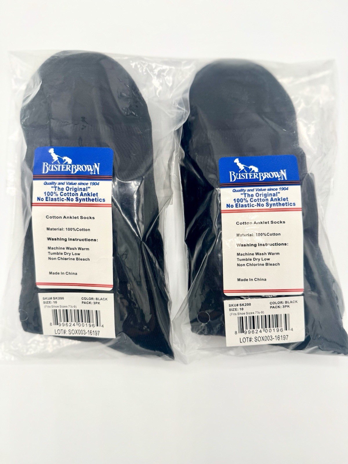 Buster Brown 100% Cotton Anklet Socks 6 Pairs Black White No Elastic Sz Opt