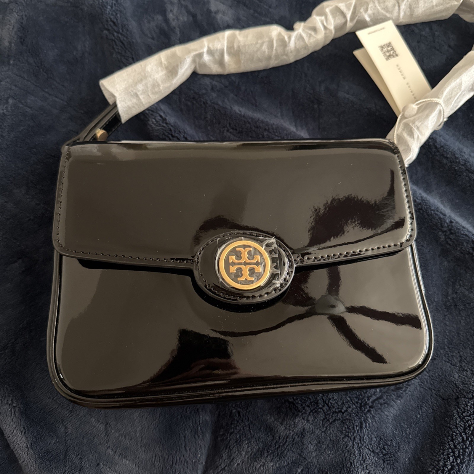 TORY BURCH ROBINSON SPAZZOLATO CONVERTIBLE SHOULDER BAG BLACK 6×8” NWT