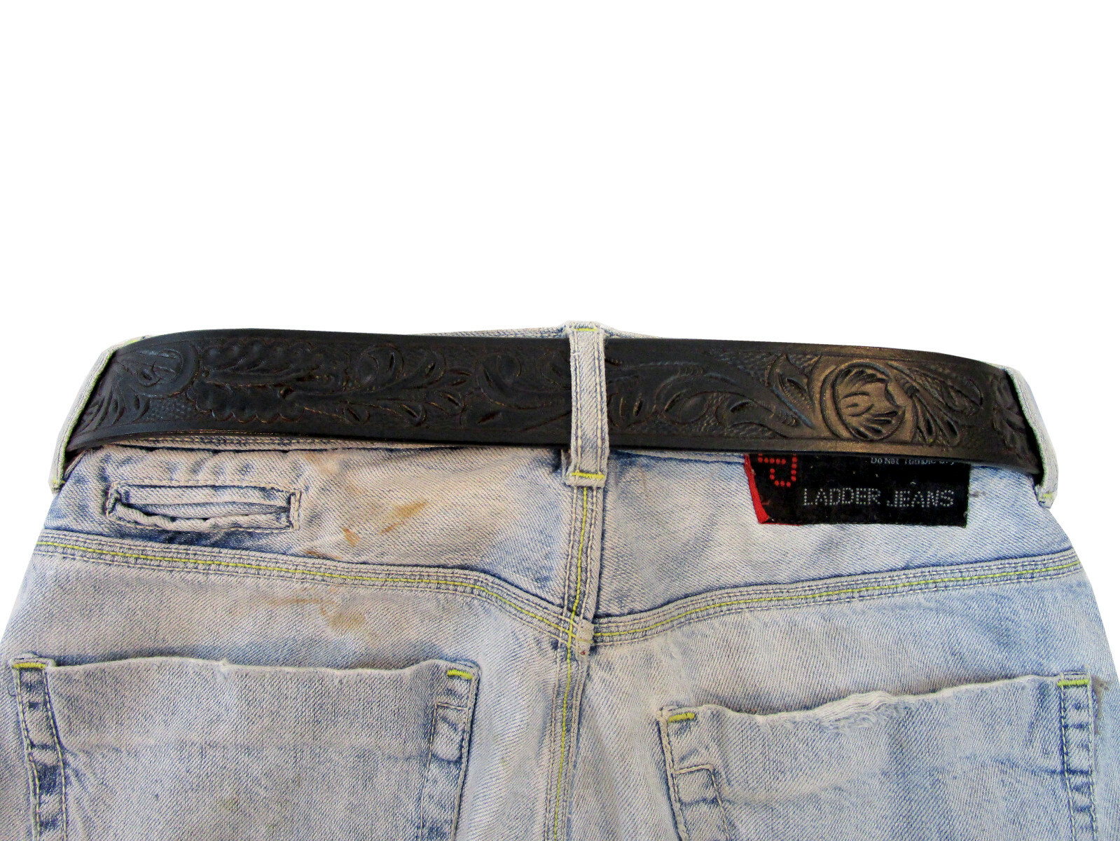 COWHIDE LEATHER MENS WESTERN BELT COWBOY SHOW TOOLED BLACK LEATHER 32 TO 50 in