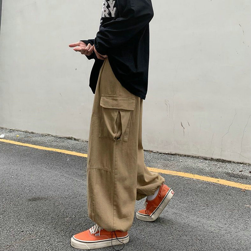 Cargo Pants Men Streetwear Solid Harajuku Loose Straight Trousers Wide-leg Pants