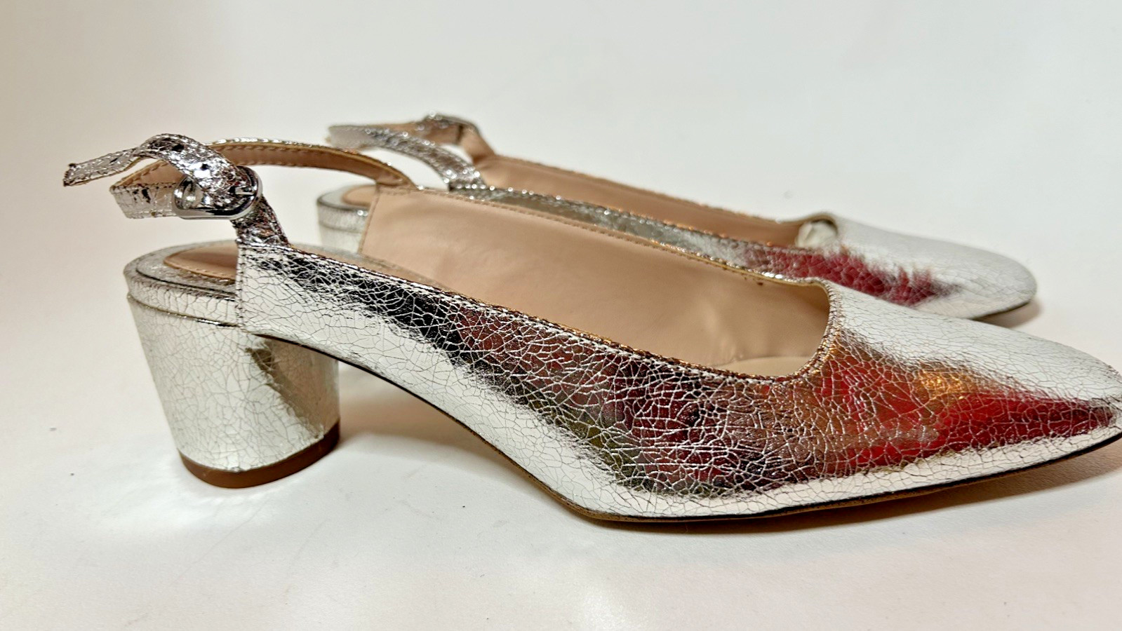 Zara Womens Leather Slingbacks in Silver Metallic Size 38 / US 7 1/2