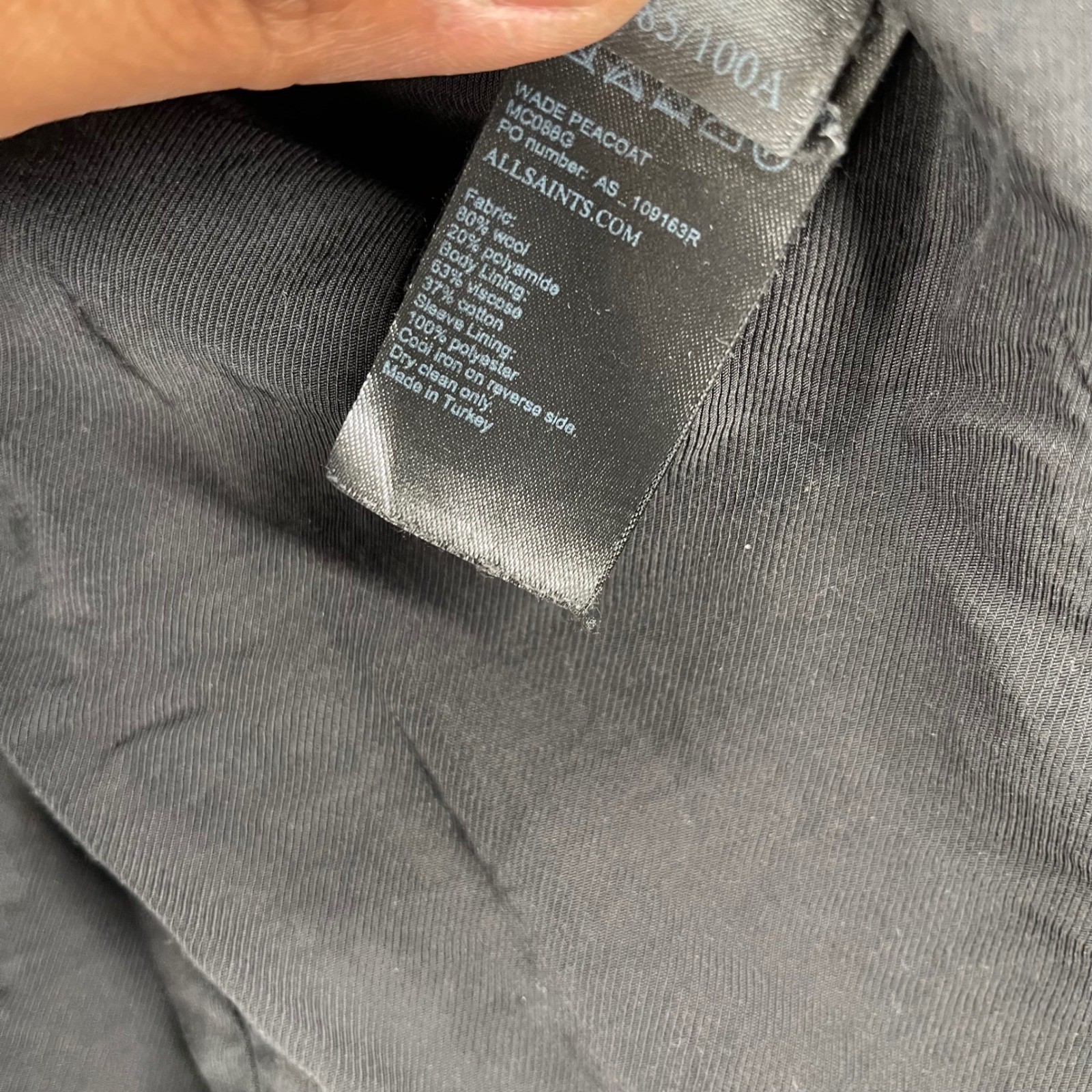 AllSaints Jacket Mens 38 Peacoat Black Wool Blend Italian