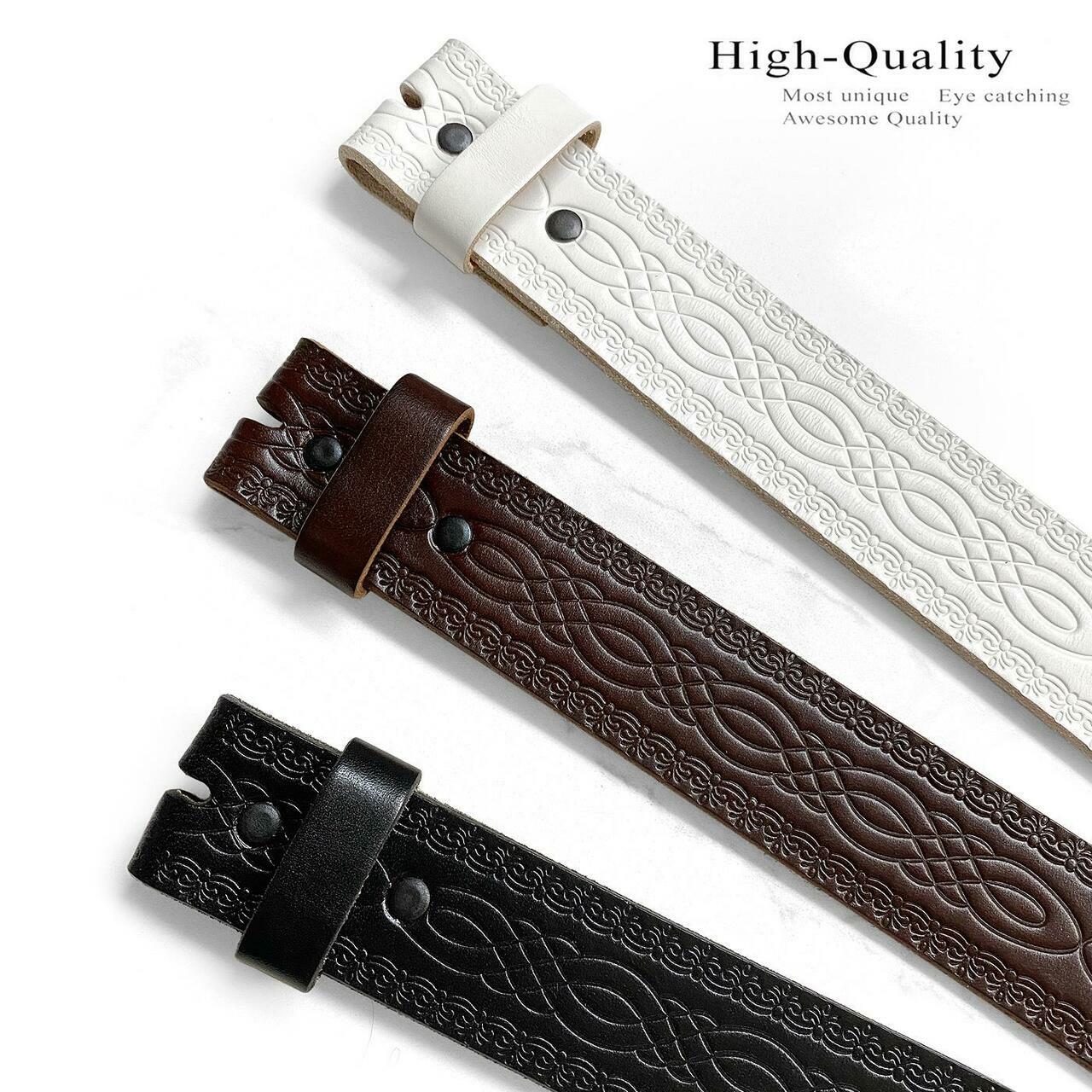 BS085 Vintage Engraved Embossed Leather Belt Strap with Snaps on 1-1/2″ Wide