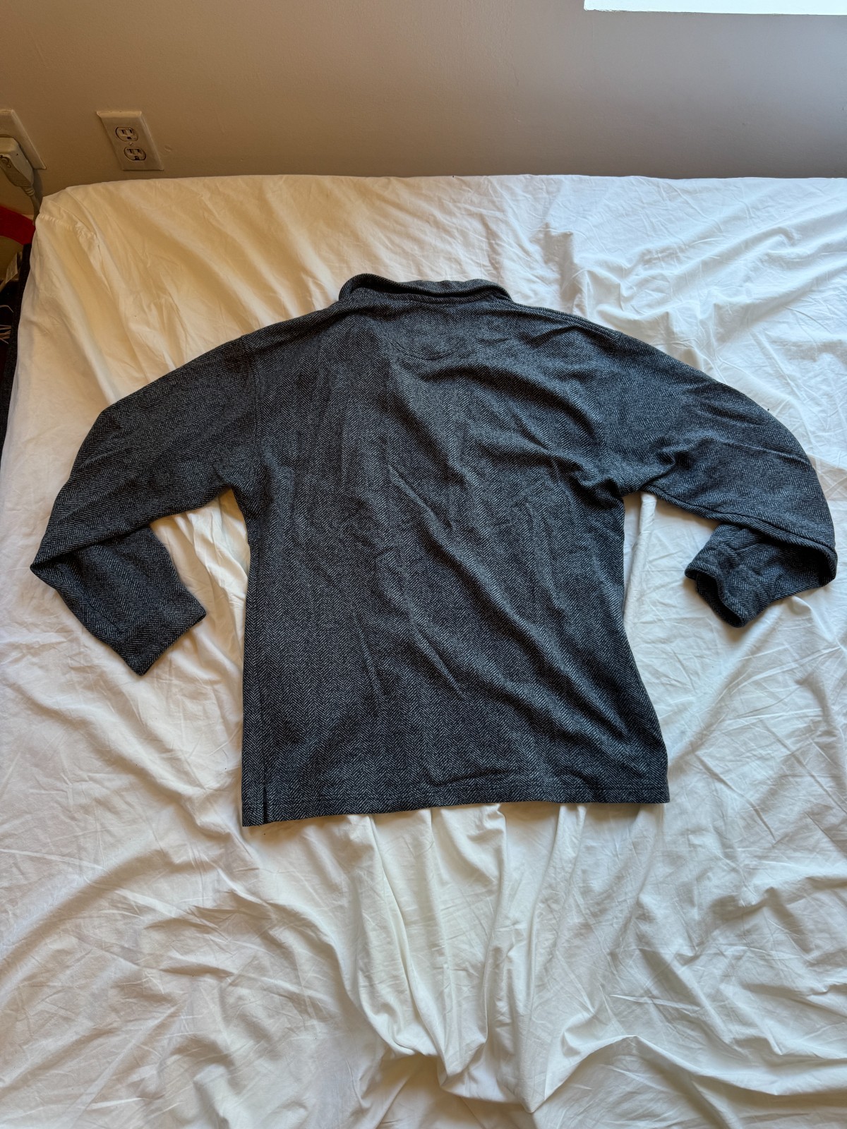 Vintage Herringbone Daniel Cremieux Long Sleeve Polo Charcoal