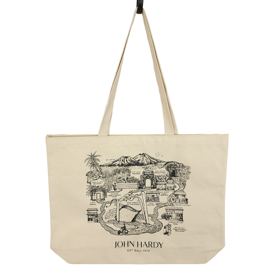 John Hardy Canvas Tote 18×13.75×3.5 Inches Bag Bali Map Indonesia Tropical NEW