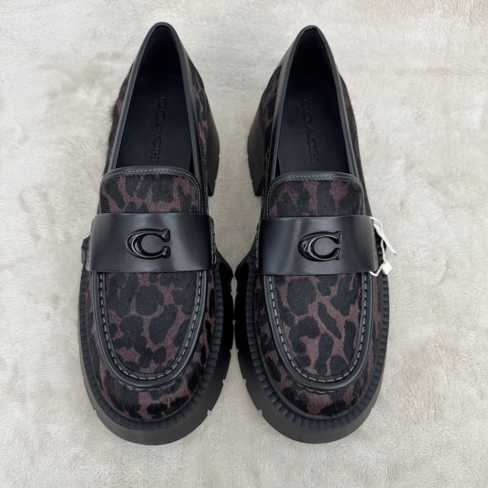 Coach NWOB Leah Platform Leopard Print Haircalf Loafers CCH55 Women 8.5