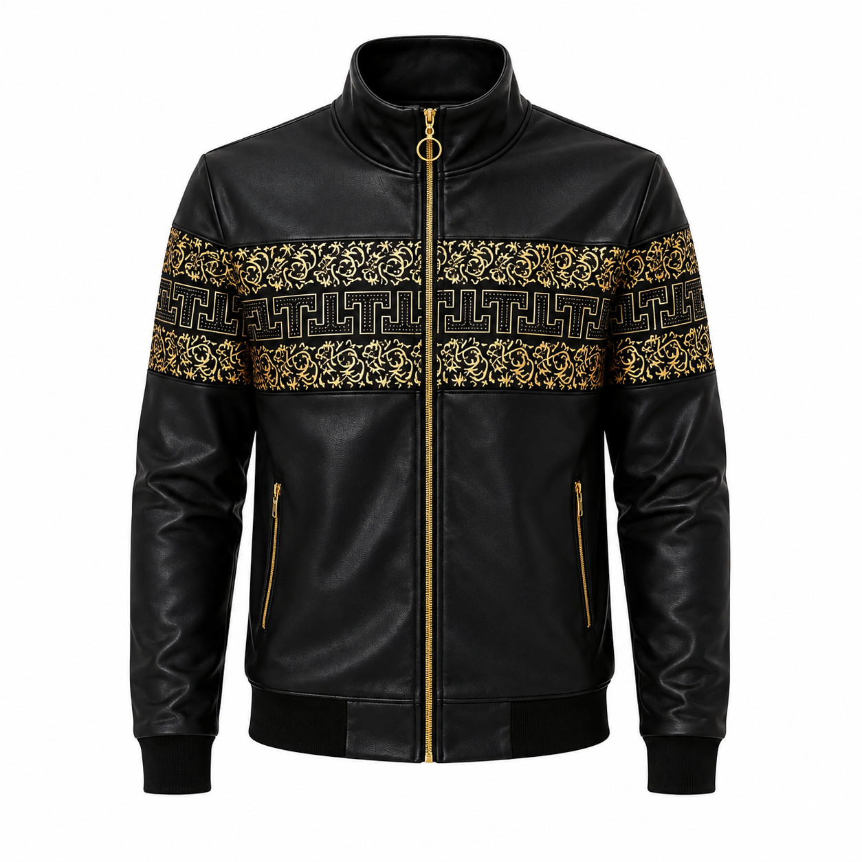Mens Black Gold Baroque Tracksuit 2 Piece Zip Hoodie Jogger Set Luxury Designer