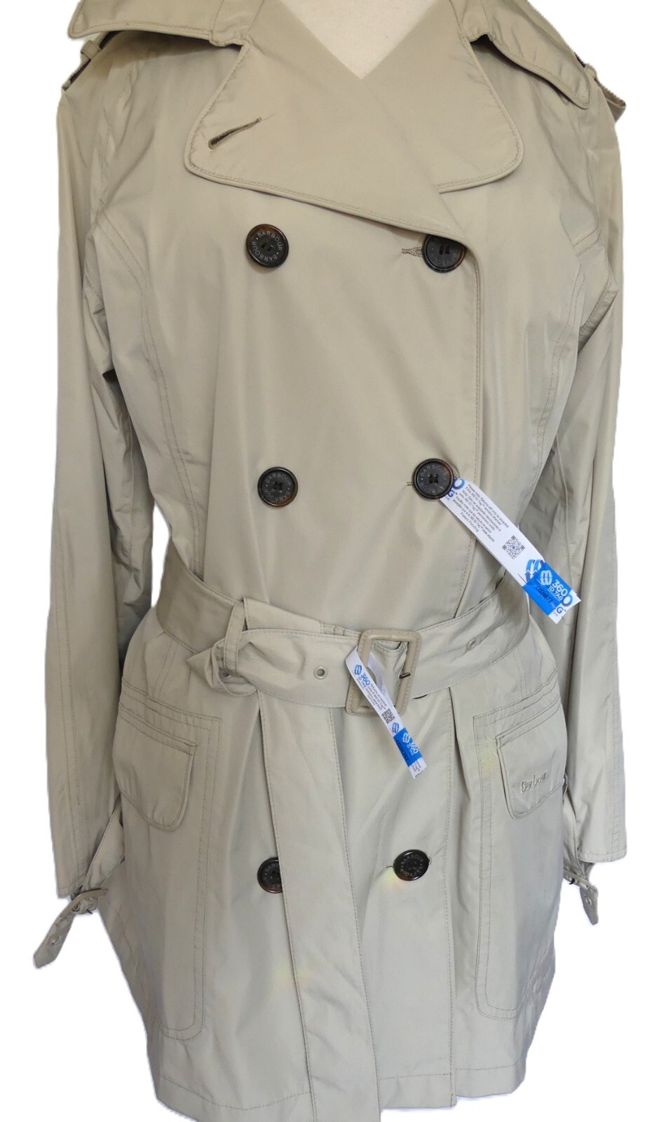 Barbour Rain Trench Coat Waterproof Featherweight Valerie Short US Size 8 Lt Tan