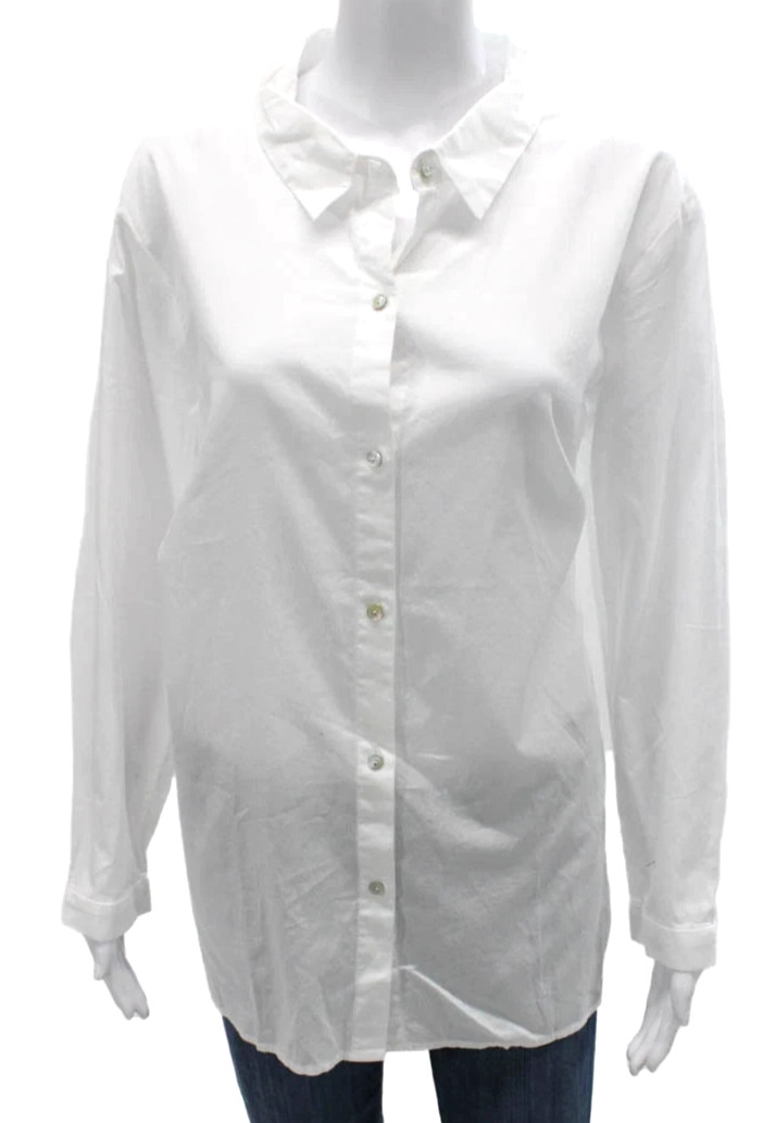 NWT Eileen Fisher Classic Collar Long Shirt XL B49.5″ fit 1X? Lightwt Cotn Twill
