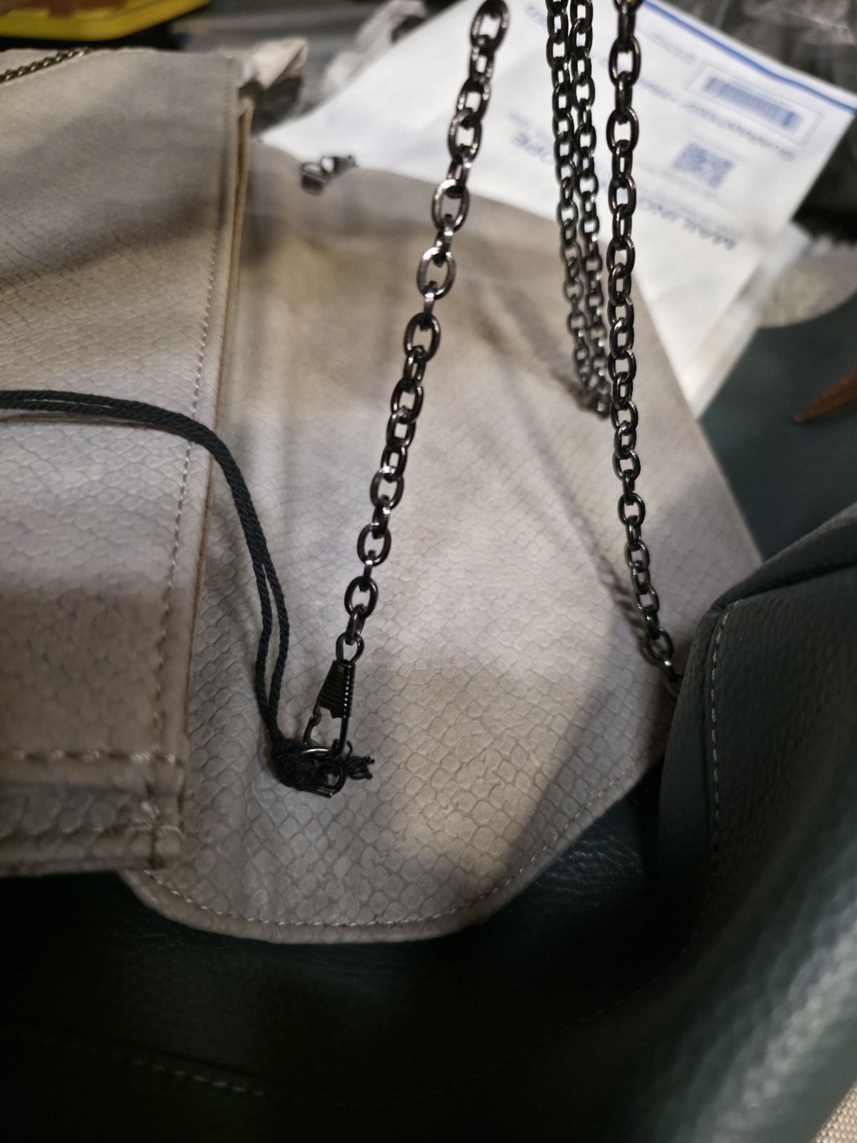 NWT Urban Expressions Gray Vegan Leather Clutch Crossbody Purse Gunmetal Chain
